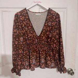 Anthropologie Coco + Jaimeson | Floral V-Neck Top - Sz XL